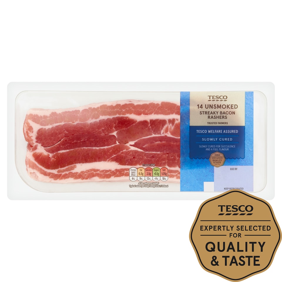 Tesco Unsmoked Streaky Bacon Rashers 14 Pack 300g