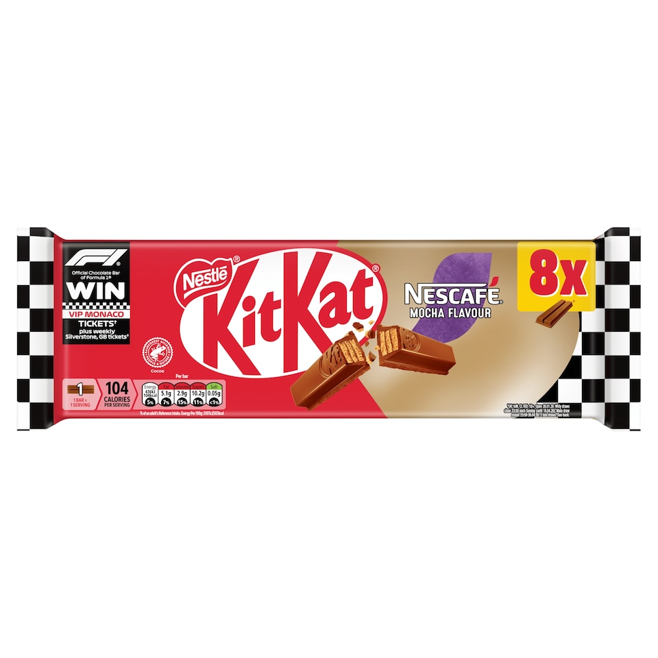 image 1 of KitKat 2 Finger Mocha Flavour Chocolate Biscuit Bars 8 Pack Multipack 165.6g