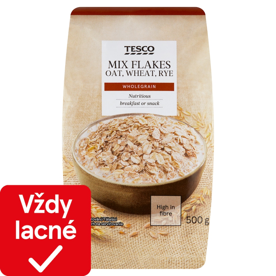 Tesco Zmes hrubých ovsených, hrubých pšeničných a hrubých ražných vločiek 500 g