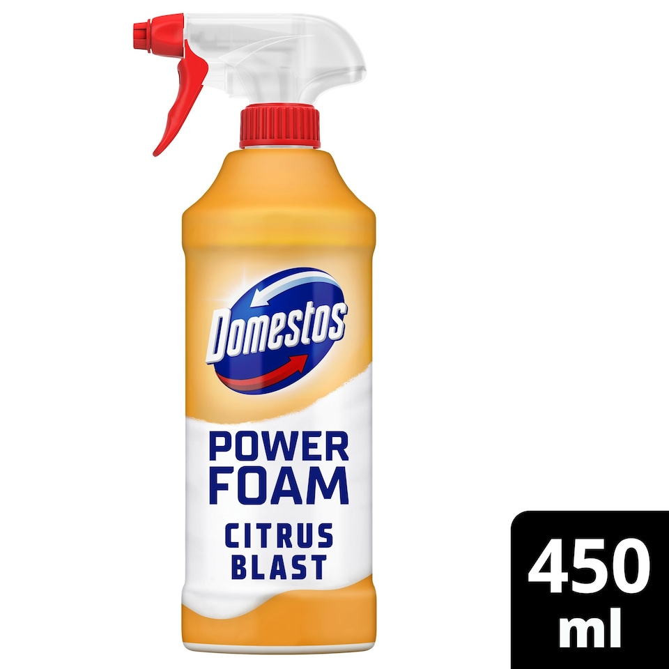 image 1 of Domestos Power Foam Toilet and Bathroom Cleaner Citrus Blast 450ml