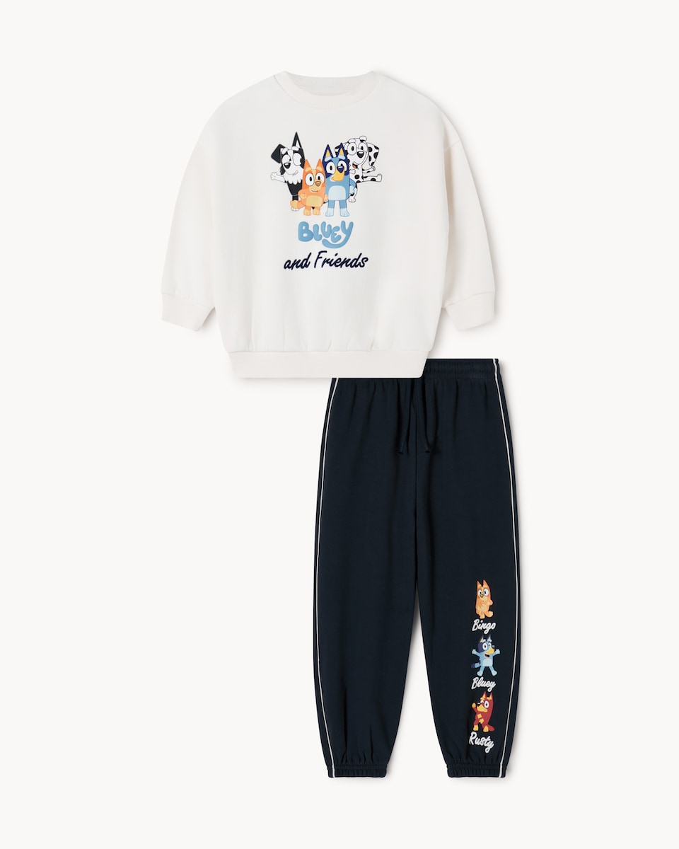 image 1 of Bluey Cotton Rich Sweatshirt and Joggers Set in Navy