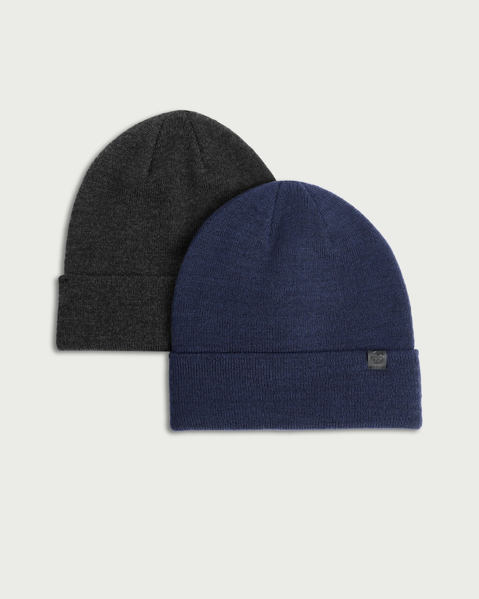 image 1 of F&F 2-Pack Plain Knitted Beanies in Multi