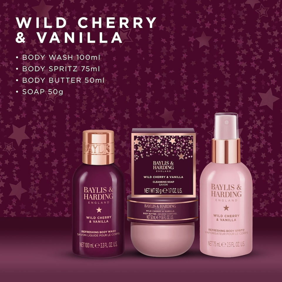image 1 of Baylis & Harding Wild Cherry & Vanilla Luxury Travel Wash Bag Gift Set