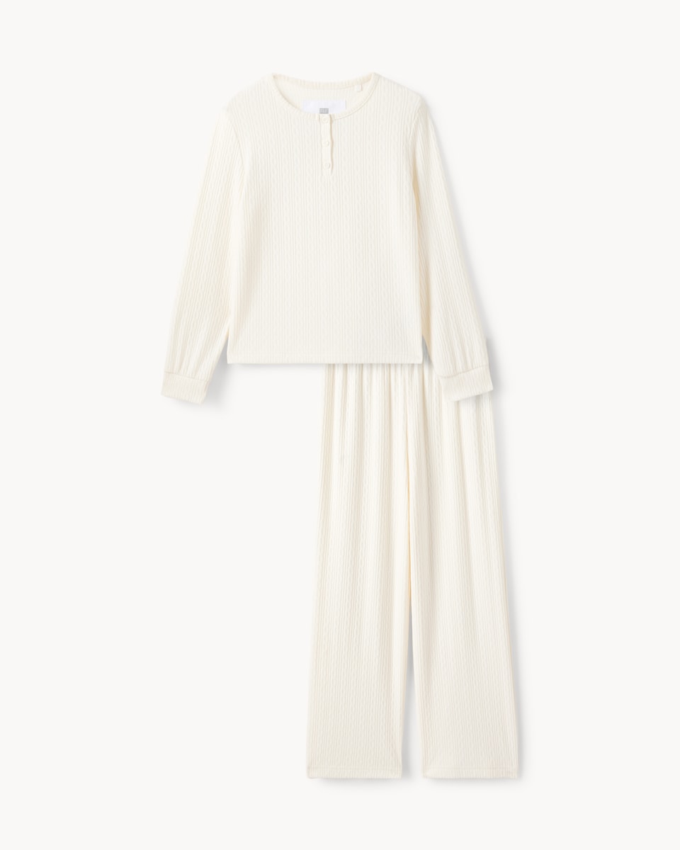 image 1 of F&F Girls Textured Top and Bottoms Pyjama Set in Cream
