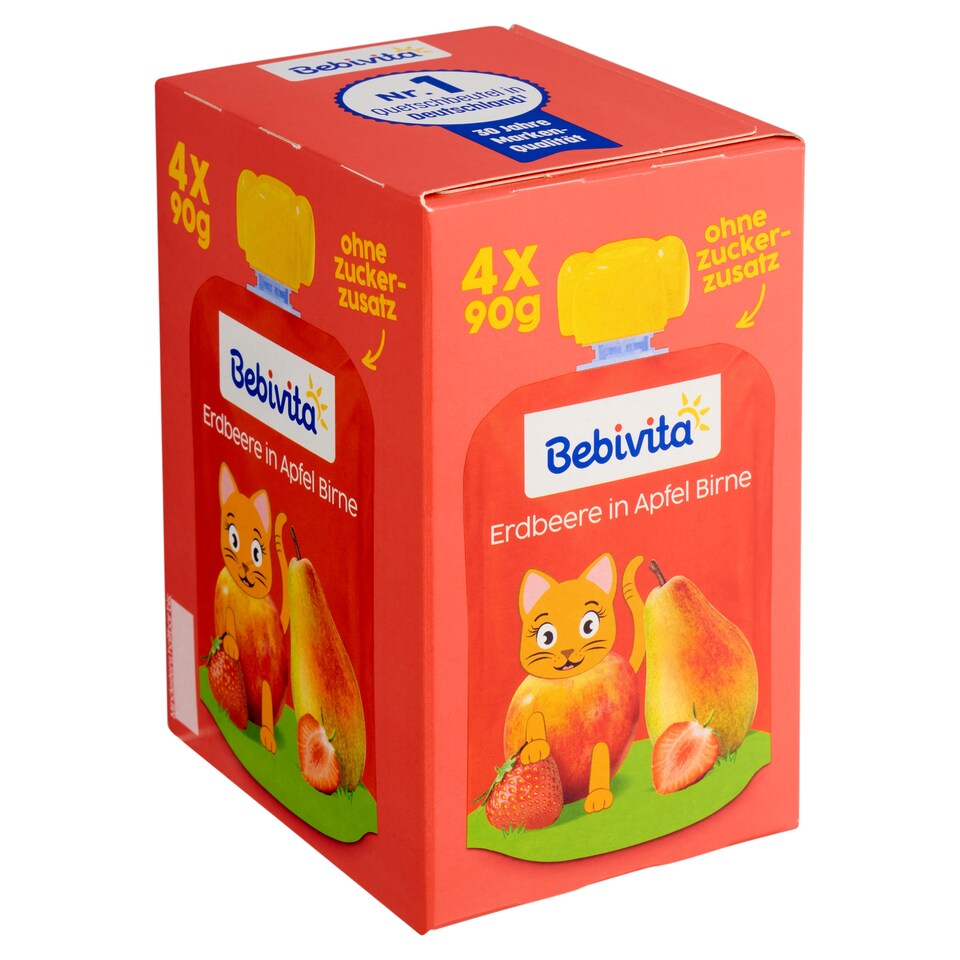 Obrázek 1 pro produkt Bebivita Jablko, hruška, jahoda 4 x 90g (360g)