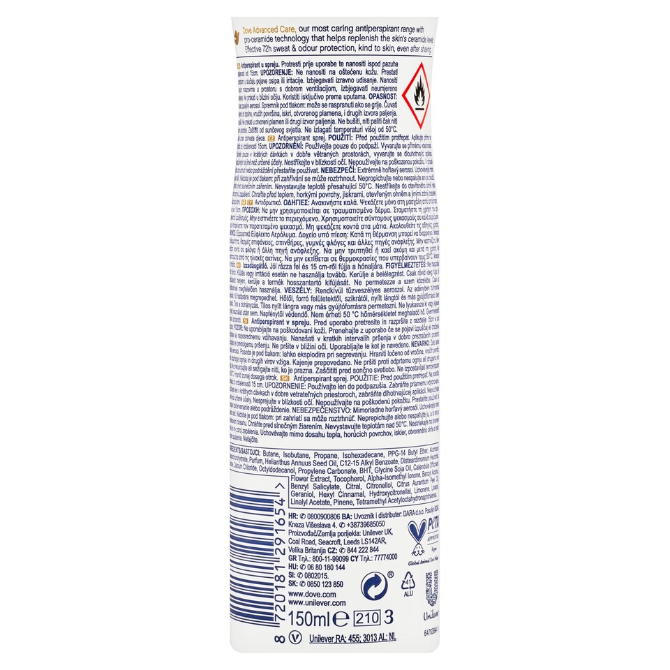 image 1 of Dove Advanced Care Matcha Green Tea & Sakura Blossom Scent Antiperspirant Spray 150ml