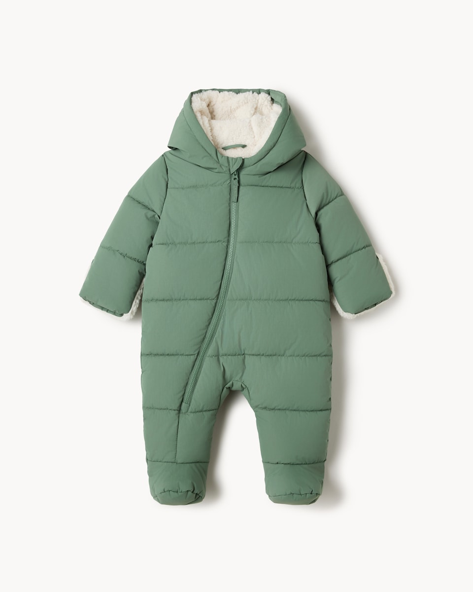 image 1 of F&F Baby Hooded Padded Pramsuit in Green