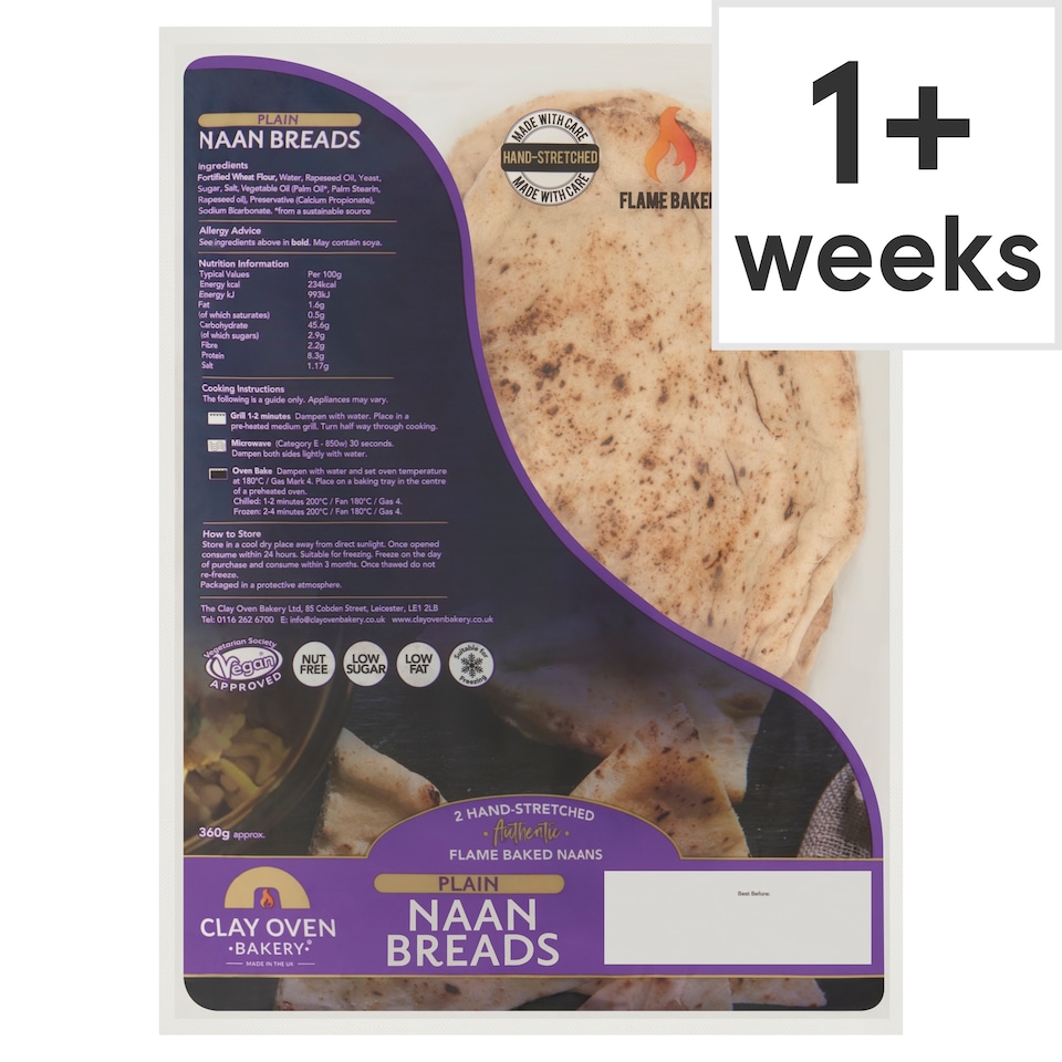 Clay Oven Bakery Plain Naan Bread 2 Pack 360g