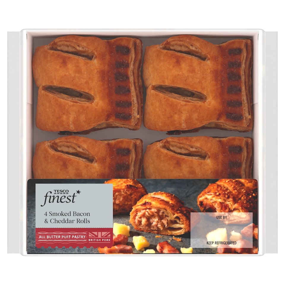 Tesco Finest 4 Smoked Bacon & Vintage Cheddar Rolls 188G