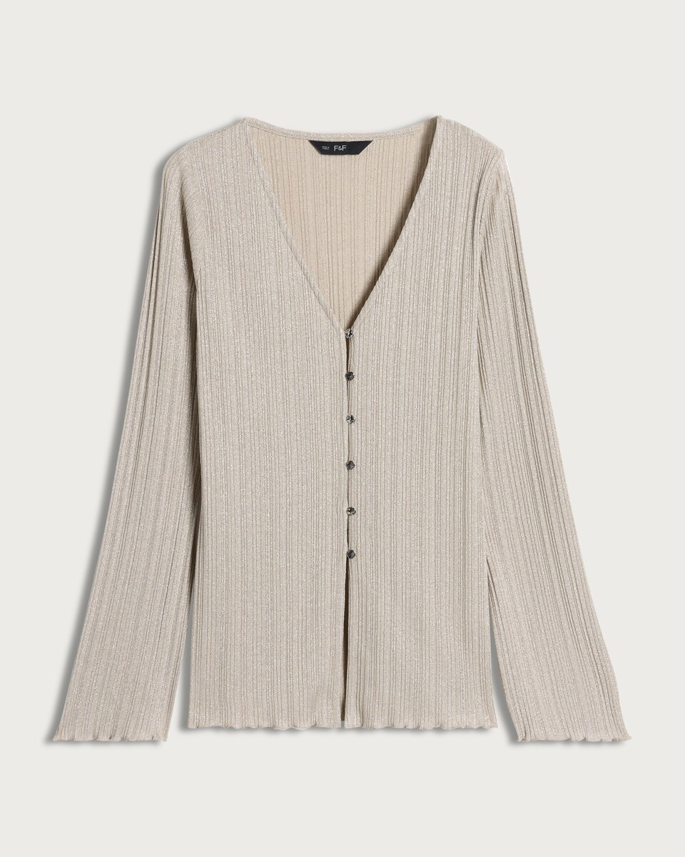 F&F Ribbed Metallic Button Up Co-ord Top in Neutral