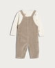 image 2 of F&F Baby 2-Pack Pure Cotton Corduroy Dungarees and Pretzel Print Bodysuit Set in Tan
