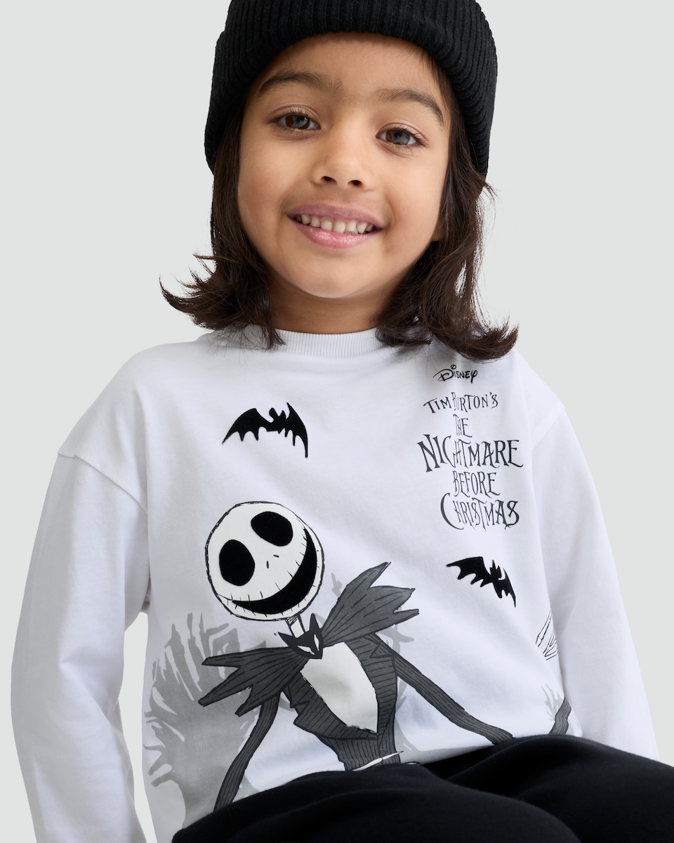 image 1 of Disney The Nightmare Before Christmas Print Pure Cotton Top in White