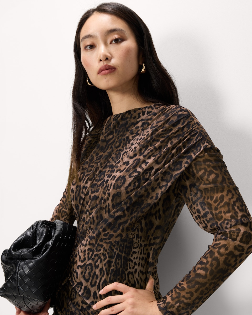 image 1 of F&F Leopard Print Draped Mini Dress in Multi Brown