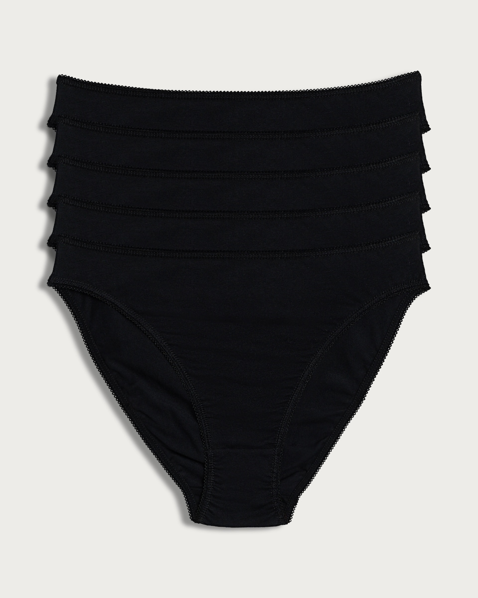 image 1 of F&F 5-Pack Cotton Rich High Leg Knickers  in Black