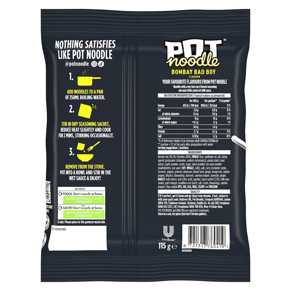 image 1 of Pot Noodle Bombay Badboy Instant Noodles 115g
