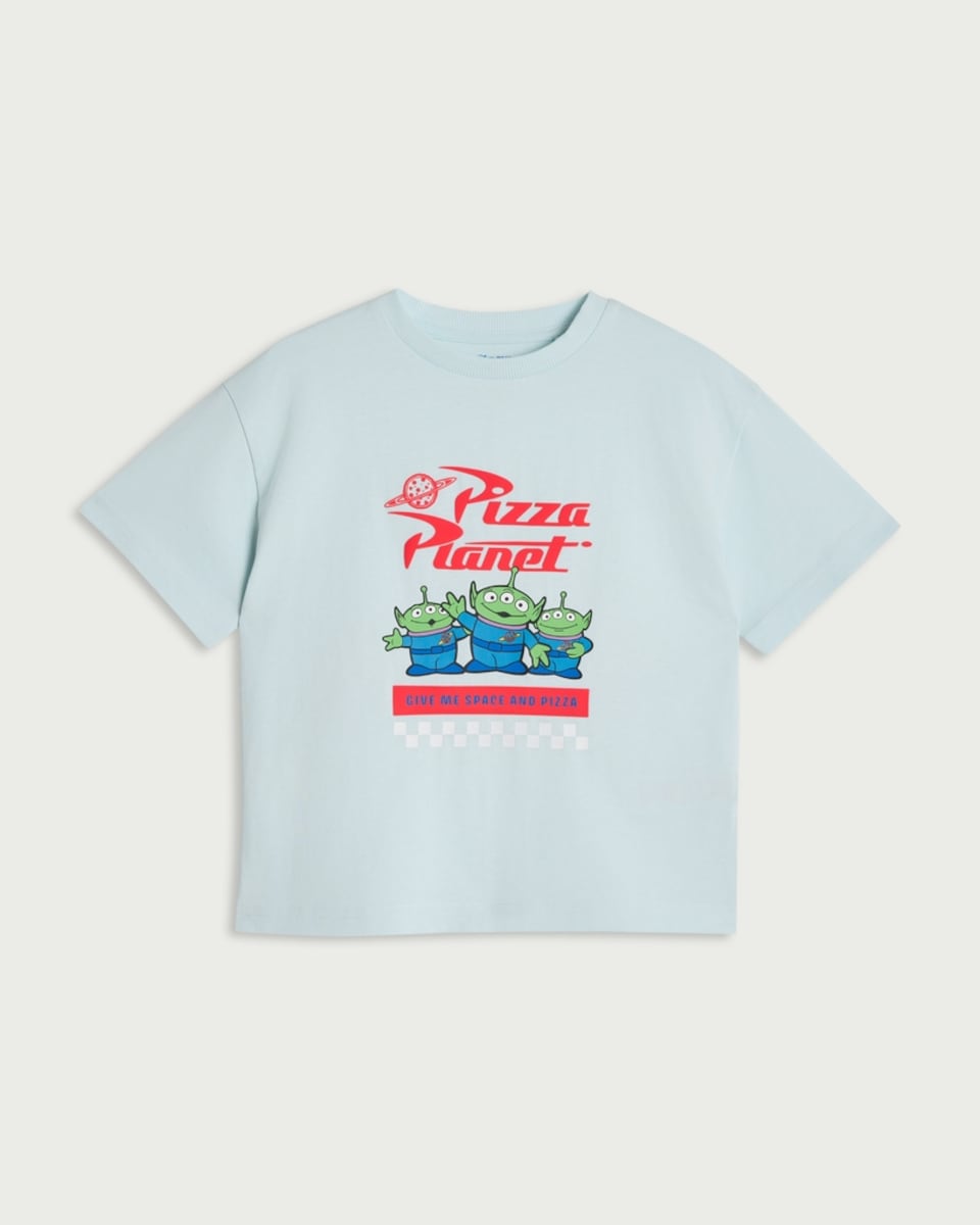 image 1 of Disney Toy Story Pure Cotton Pizza Planet Alien T-Shirt in Blue