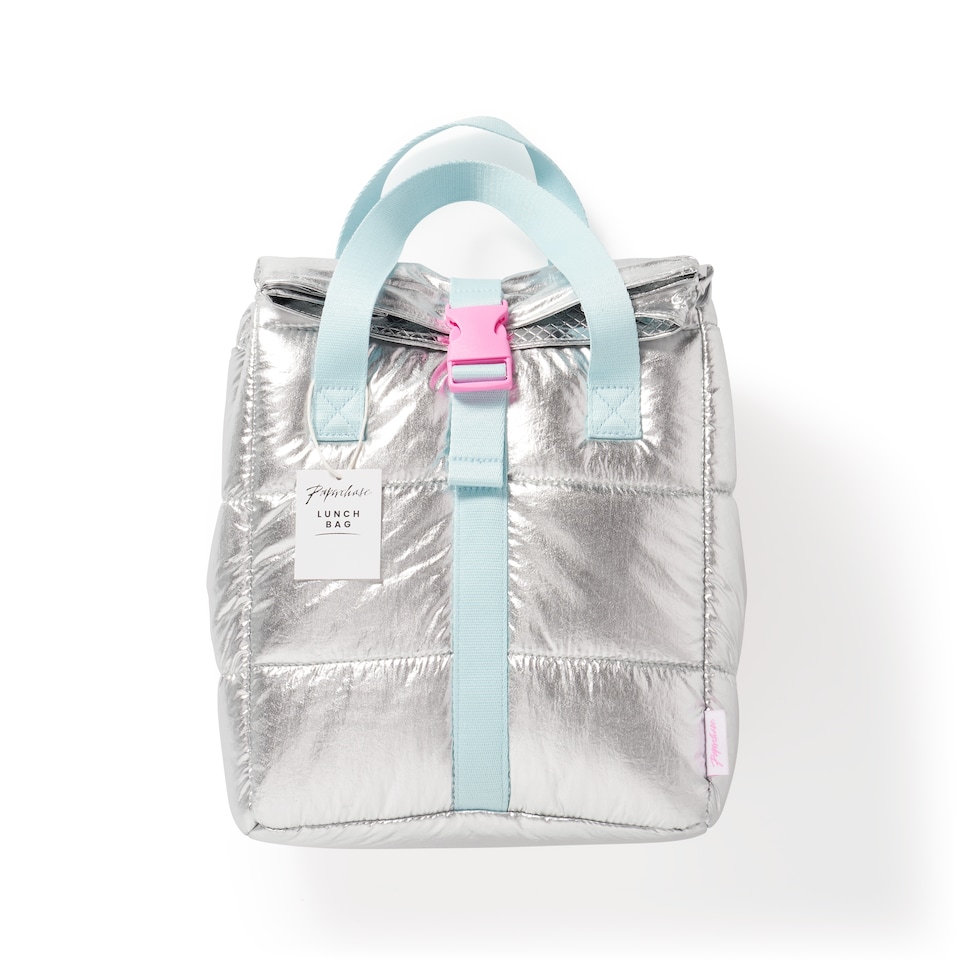 image 1 of Paperchase Something Sweet Padded Silver Lunch Bag
