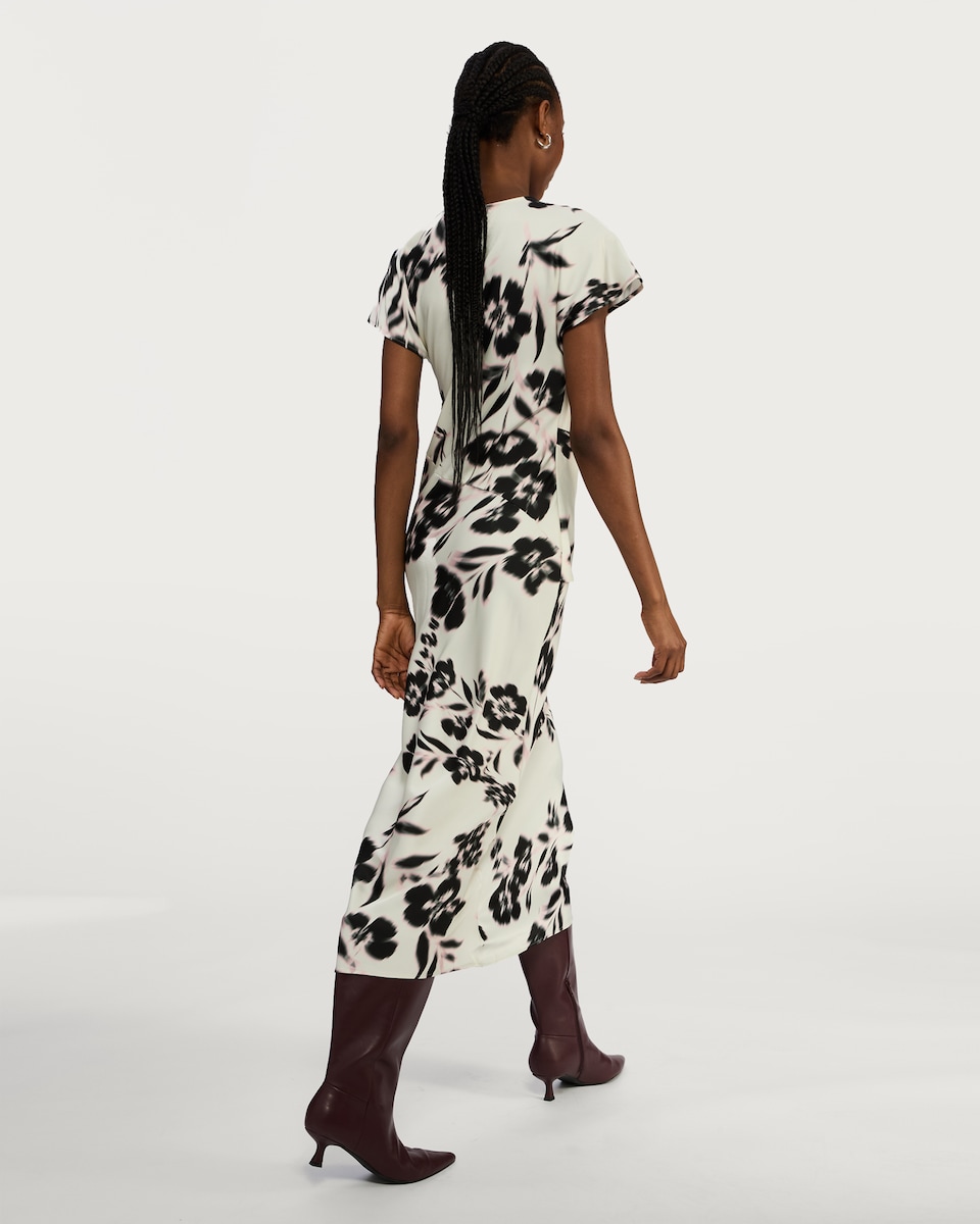 image 1 of F&F Satin Blurred Floral Print Midi Dress in Multi Black White