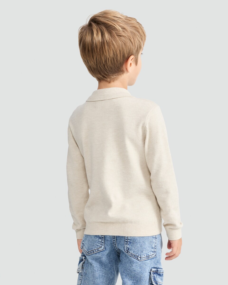 image 1 of F&F Boys Cable Knit Half Zip Polo in Cream