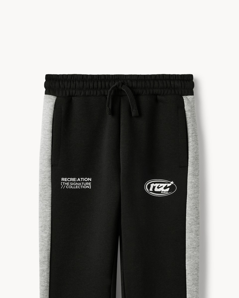 image 1 of F&F Boys Cotton Rich Colour Block Half Zip Sweatshirt and Joggers Set in Black