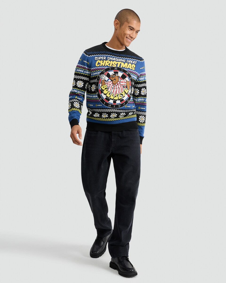 image 1 of Bullseye Knitted Christmas Jumper in Blue