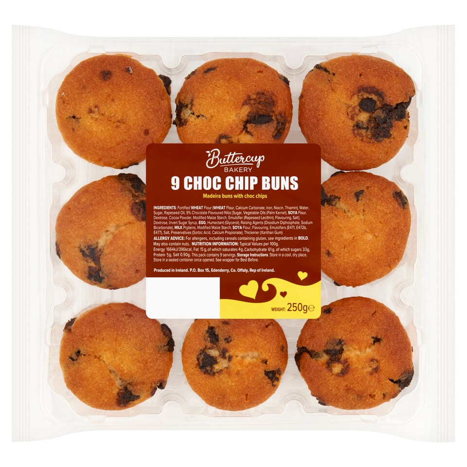 Buttercup Bakery 9 Chocolate Chip Buns 250G