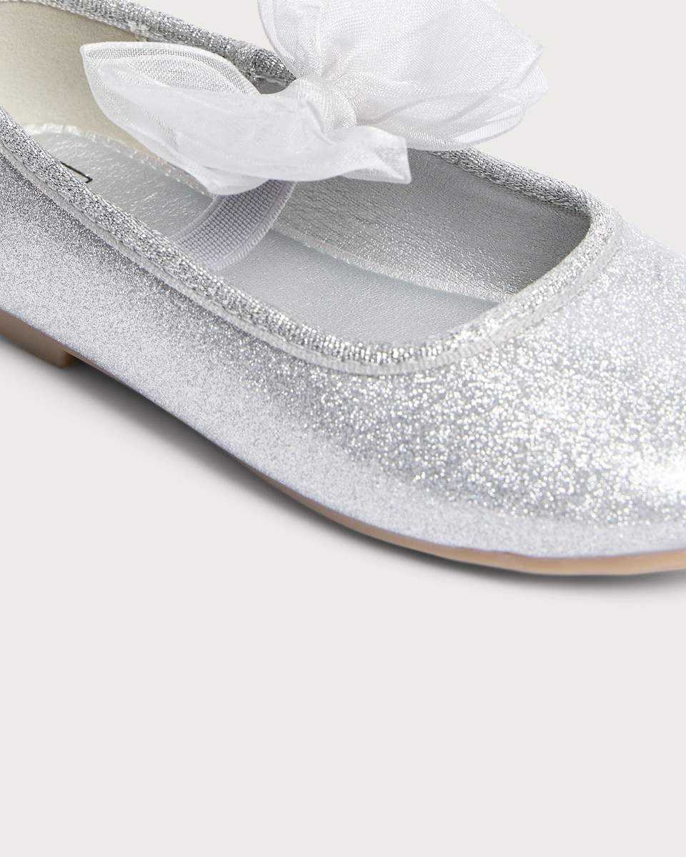image 1 of F&F Girls Glitter Bow Ballet Flats in Silver