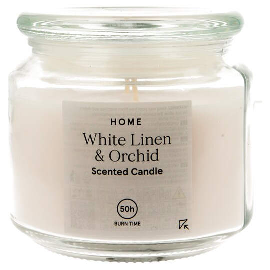 Tesco 317G Scented Candle White Linen & Orchid Tesco Groceries