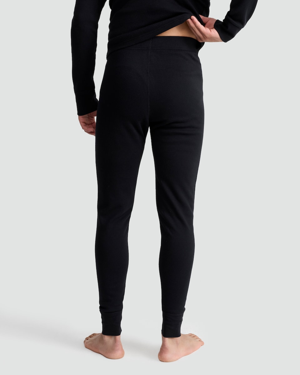 image 1 of F&F WARMPLUS™ Medium Warmth Ribbed Thermal Long Johns in Black