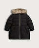 image 4 of F&F Girls Heart Print Faux Fur Hooded Puffer Coat in Black
