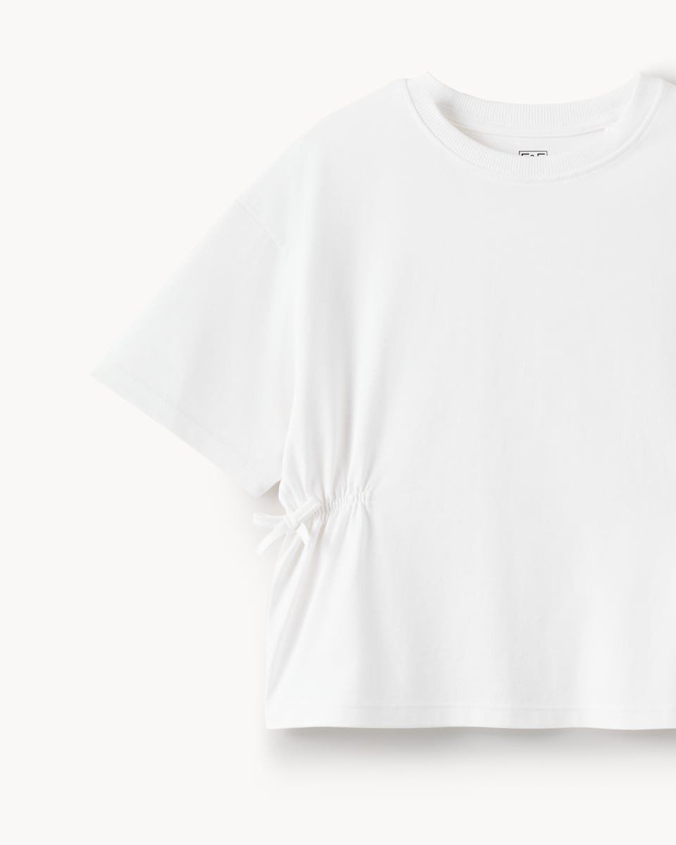 image 1 of F&F Girls Pure Cotton Ruched Side T-Shirt in White
