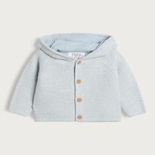 F&F Baby Pure Cotton Knitted Button Front Hooded Cardigan in Blue