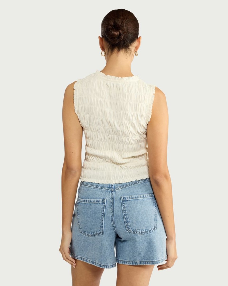 image 1 of F&F Pure Cotton Smocked Vest in Cream