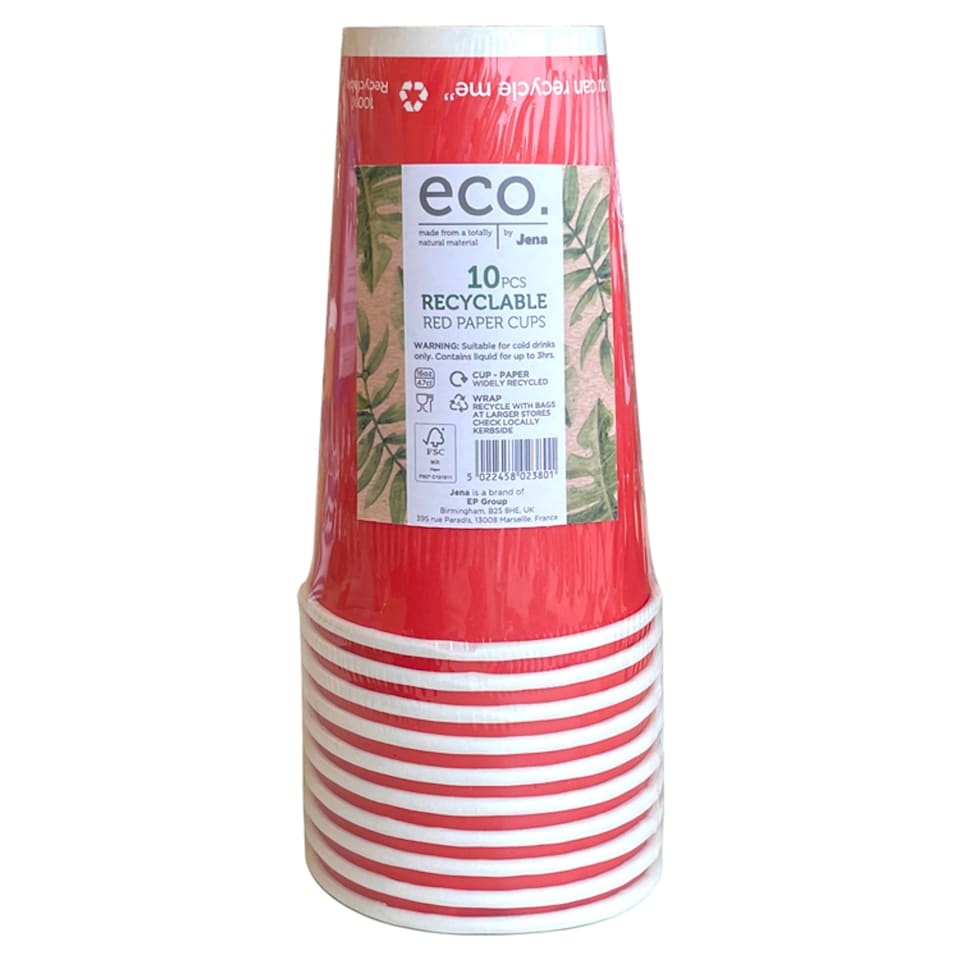 Red Paper Recyclable Cups 16Oz 10 Pack