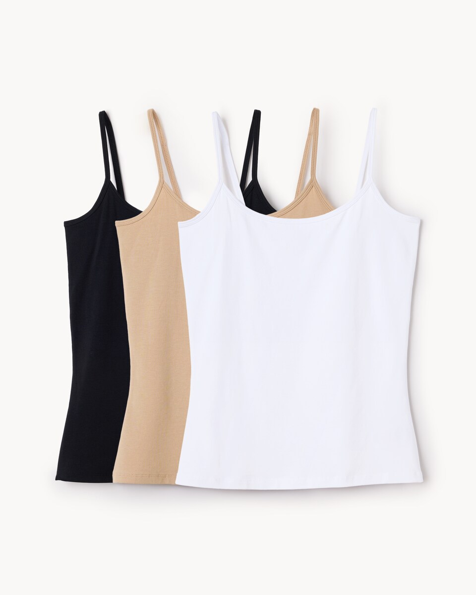image 1 of F&F 3-Pack Cotton Rich Scoop Neck Vests in Multi White