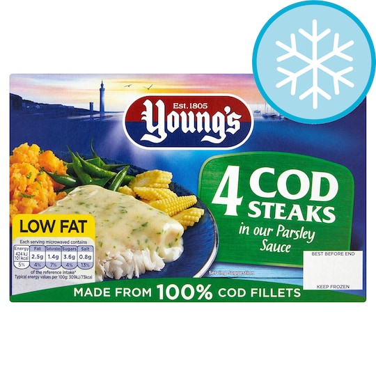 Youngs 4 Cod Steaks In Parsley Sauce 560G Tesco Groceries