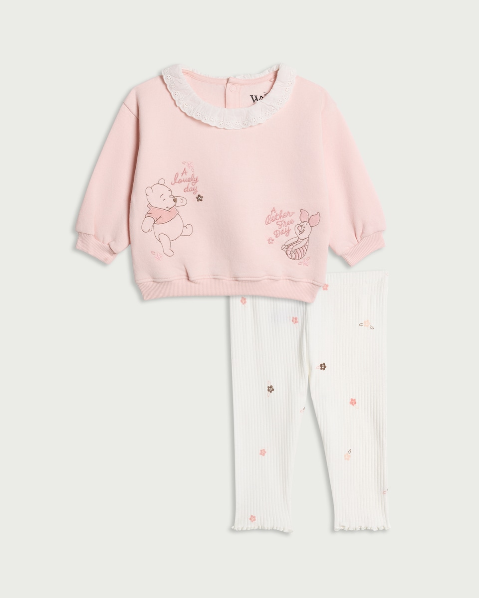 image 1 of Disney Winnie the Pooh Cotton Rich Sweatshirt and Leggings Set in Pink