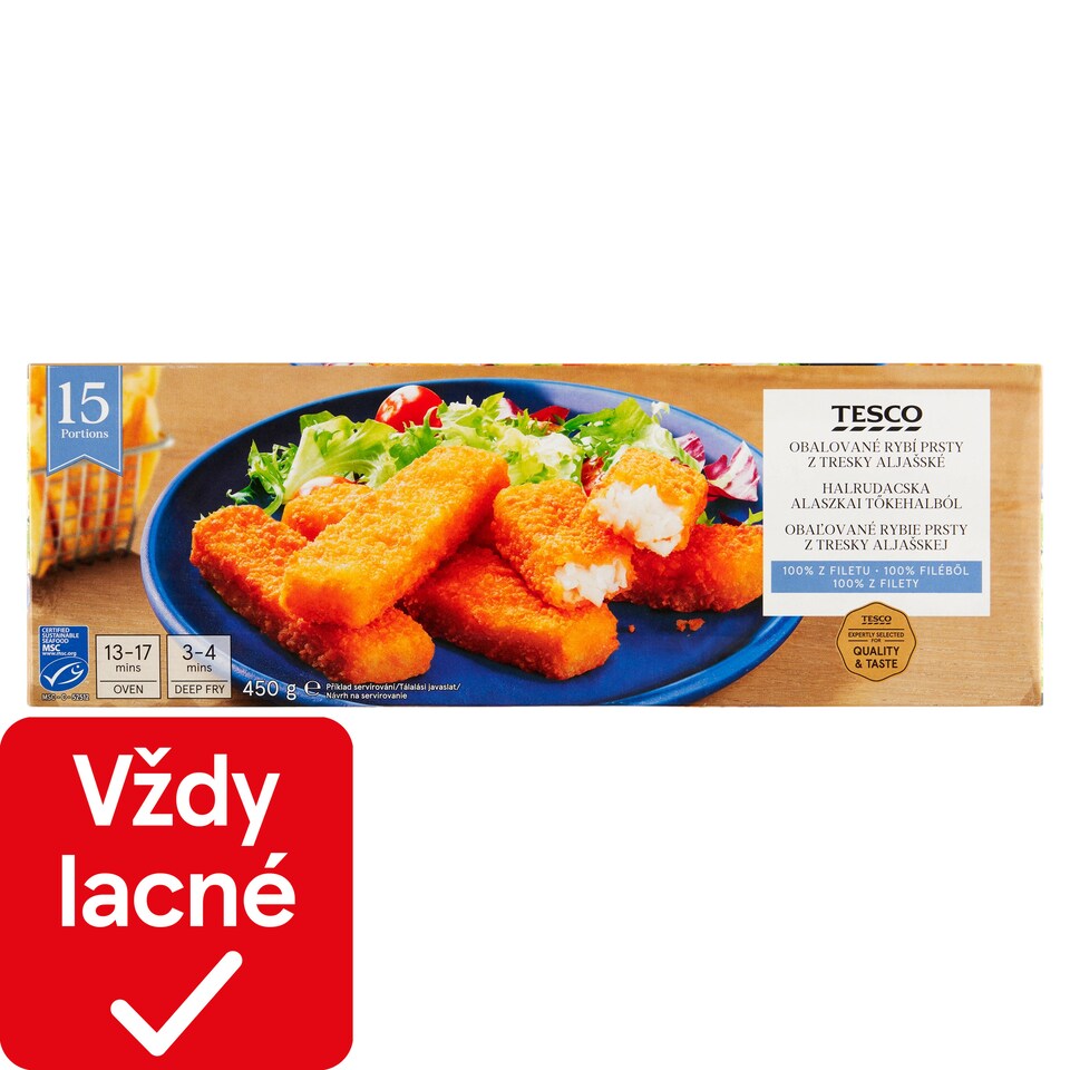 Tesco Obaľované rybie prsty z tresky aljašskej 450 g