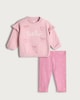 image 1 of F&F Baby 2-Pack Cotton Rich Sister Embroidered Slogan Outfit in Pink