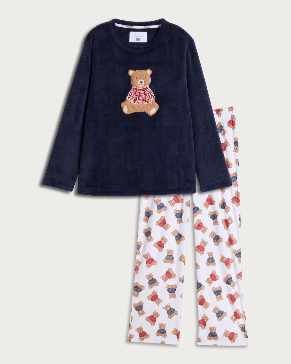 image 1 of F&F Teddy Bear Print Matching Family Chirstmas Pyjamas in Navy