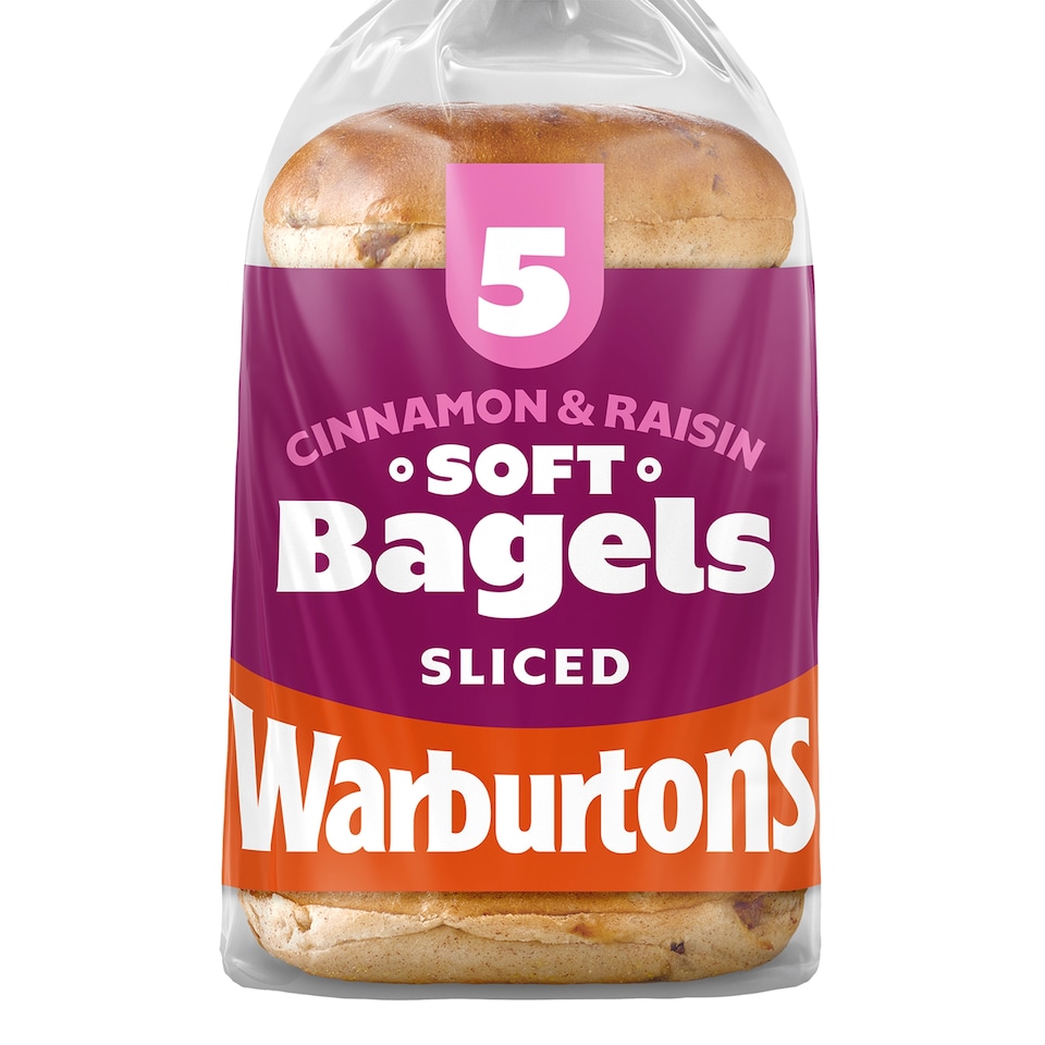 image 1 of Warburtons Cinnamon & Raisin Bagels Sliced 5 Pack