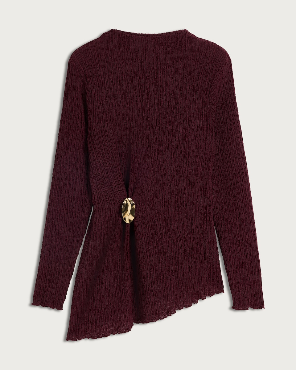 image 1 of F&F Textured Metal Accent Long Sleeved Co-ord Top in Burgundy