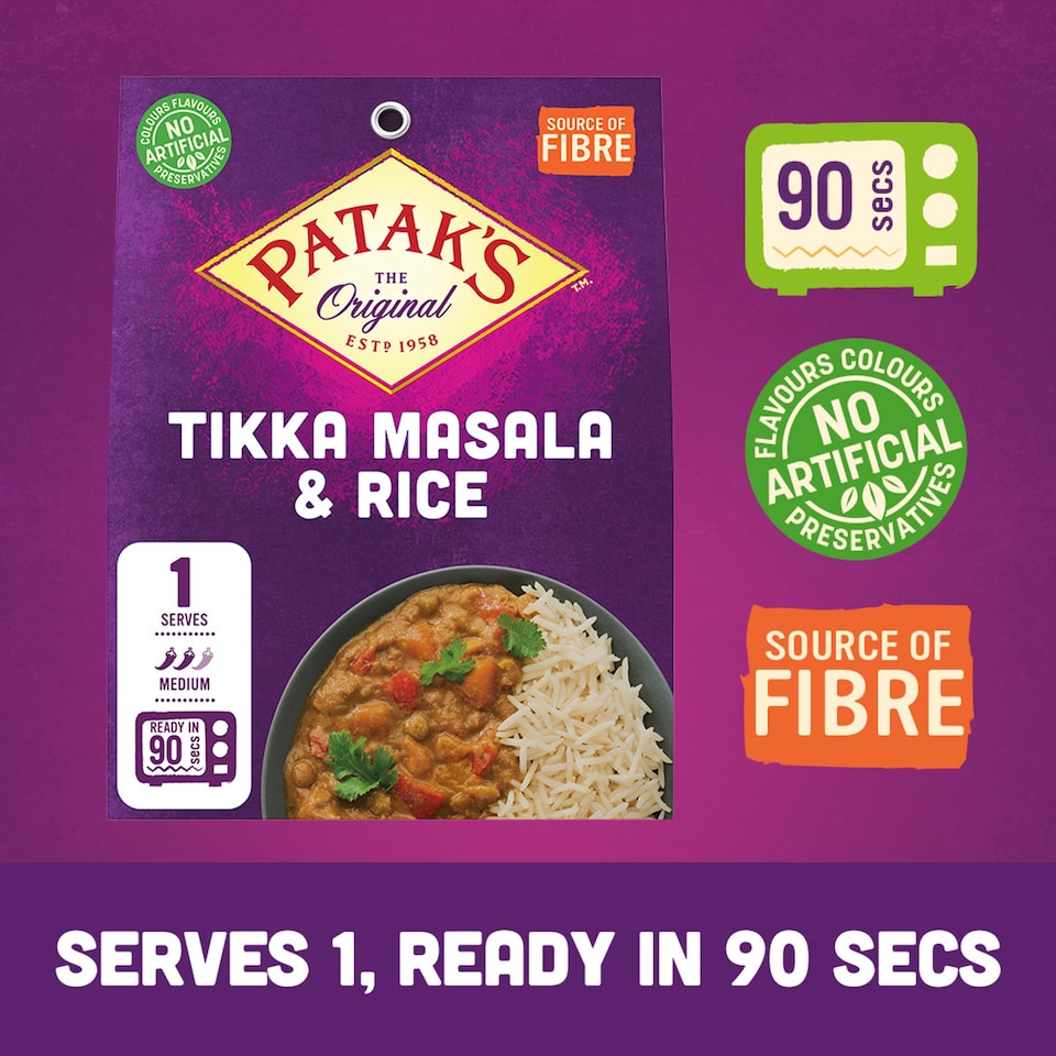 image 1 of Patak's Tikka Masala Curry & Rice Ready Meal Kit 250g