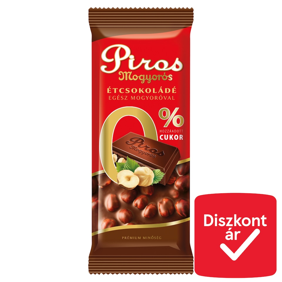 Piros Mogyorós Dark Chocolate with Whole Hazelnut without Added Sugar 70 g