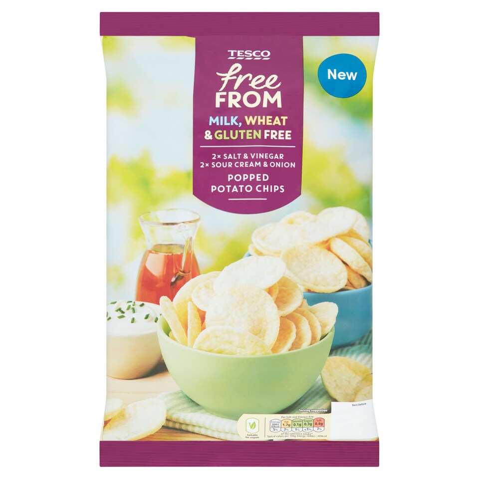 Tesco Free From Sour Cream And Salt Vinegar Potatoes Chip4x23g