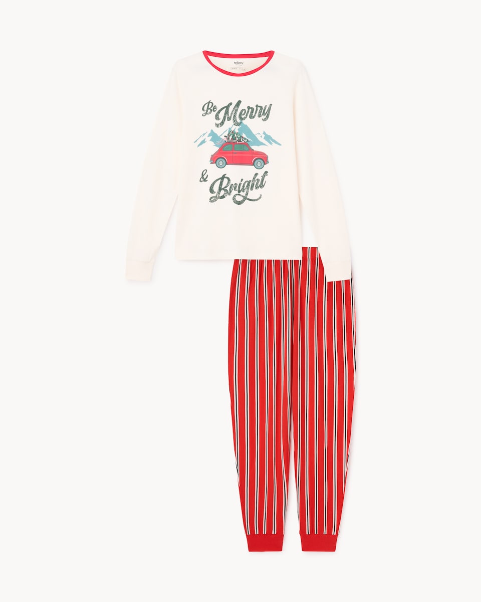 image 1 of Christmas Pure Cotton Merry & Bright Family Matching Pyjama Set in Cream