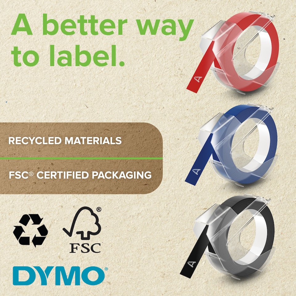 image 1 of DYMO Authentic Embossing Tape (9mm x 3m) White Print 3 Count