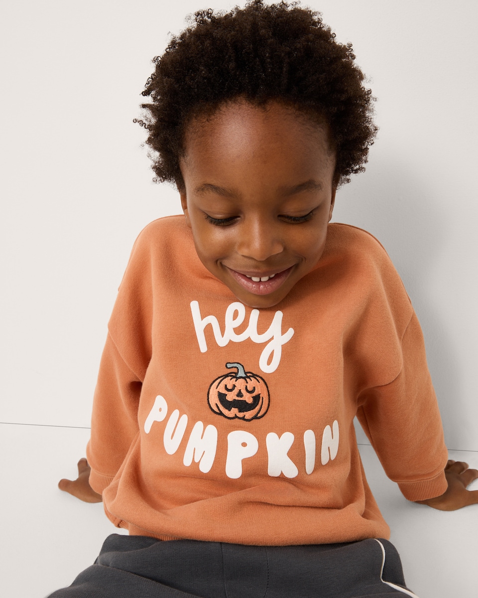 image 1 of F&F Boys Cotton Rich Pumpkin Sweatshirt and Joggers Set in Orange
