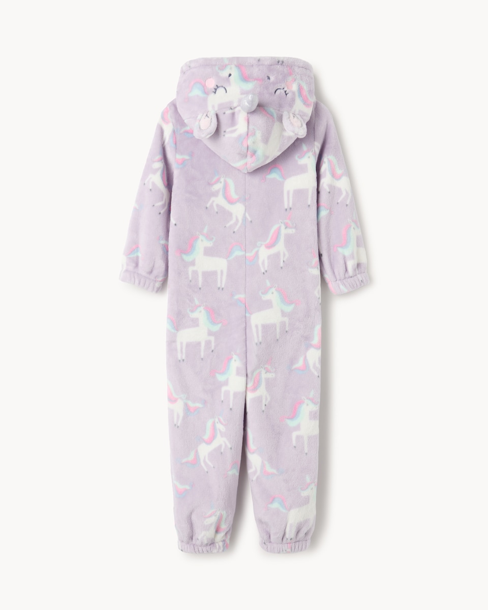 image 1 of F&F Girls Fleece Unicorn Onesie in Multi