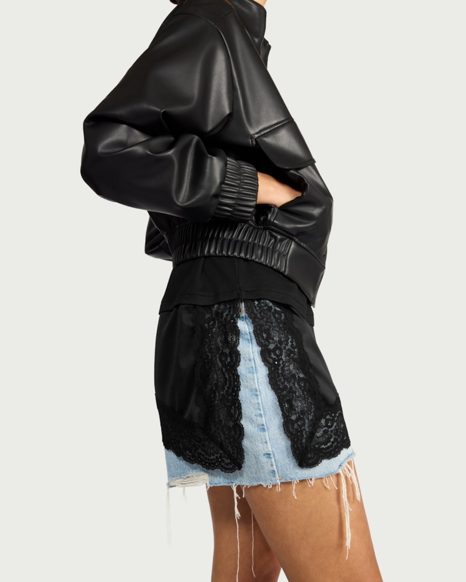 image 1 of F&F Pure Cotton T-Shirt with Lace Hem in Black
